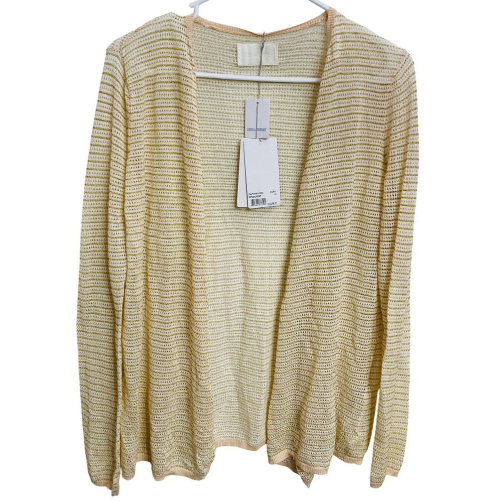 NWT Zadig & Voltaire Daphne Cardigan Cream Metallic Open Front Knit‎ Sweater